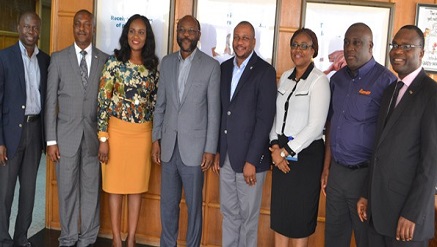 (L-r): Deremi Atanda, executive director, Systemspecs; Ben Anyalenkeya, financial secretary, Committee of e-Banking Industry Heads (CeBIH); Celestina Appeal, Assistant General Secretary, CeBIH; John Obaro, MD/CEO, Systemspecs; Dele Adeyinka, chairman, CeBIH; Funso Oyelohunnu, publicity secretary; Demola Igbalajobi, group head, Remita Business, Systemspecs, and Segun Falana, internal auditor, CeBIH after the meeting with Systemspecs’ management in Lagos.